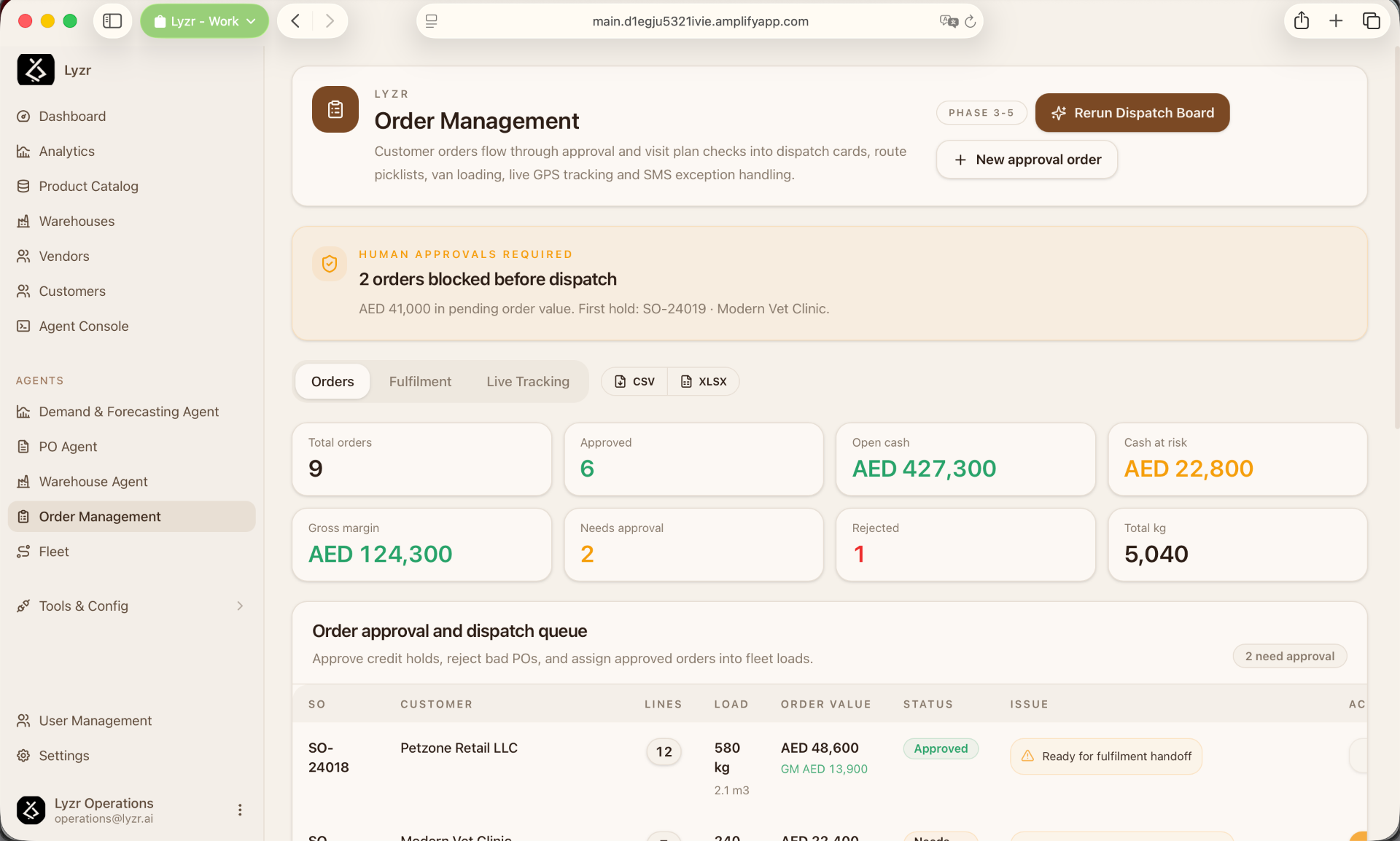 Order management with human approvals